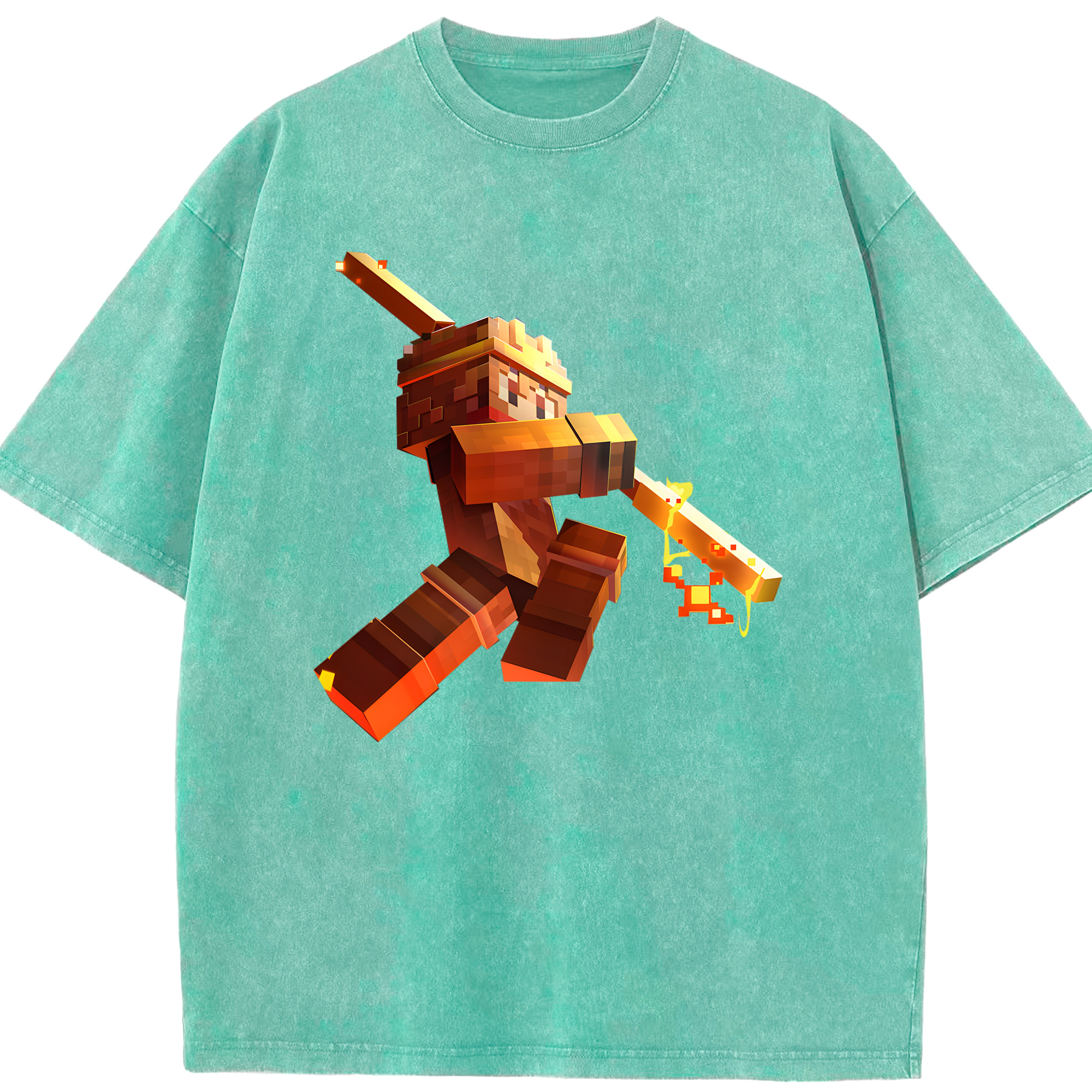 （画像用） マインクラフト ブロックの世界 Minecraft MC Block world 綿100% ヴィンテージ風 半袖Tシャツ（フロントプリント）